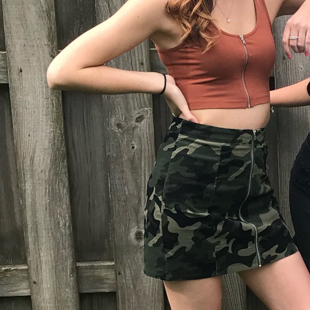 Corduroy camo mini skirt